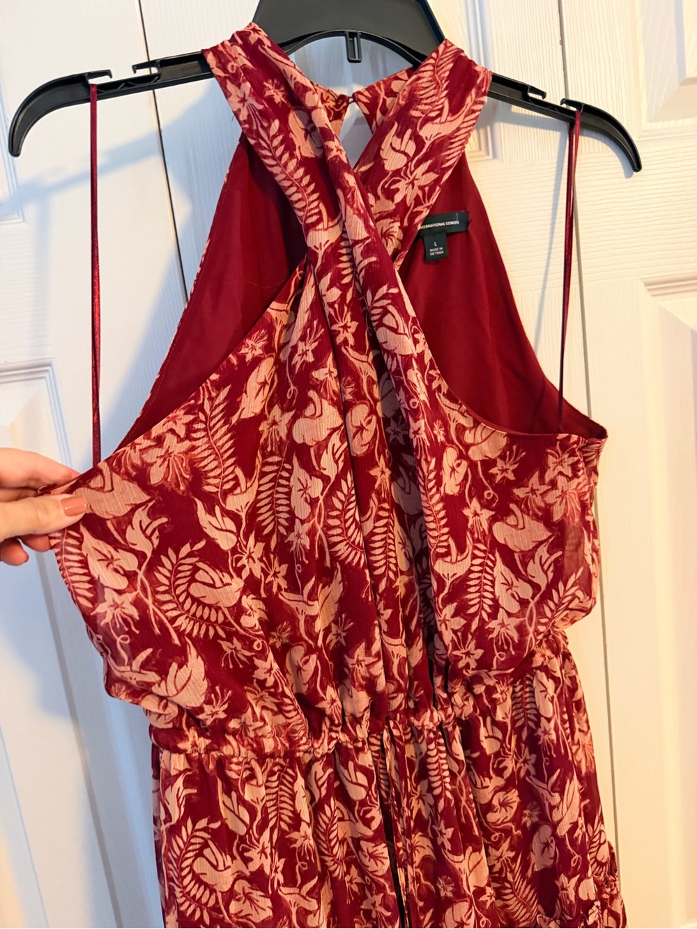 INC International Concepts Burgundy and Cream Floral Halter Maxi Dress